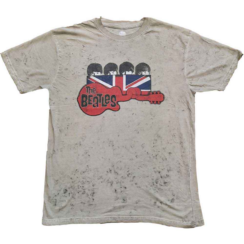 The Beatles T-Shirt: Guitar & Flag Snow Wash