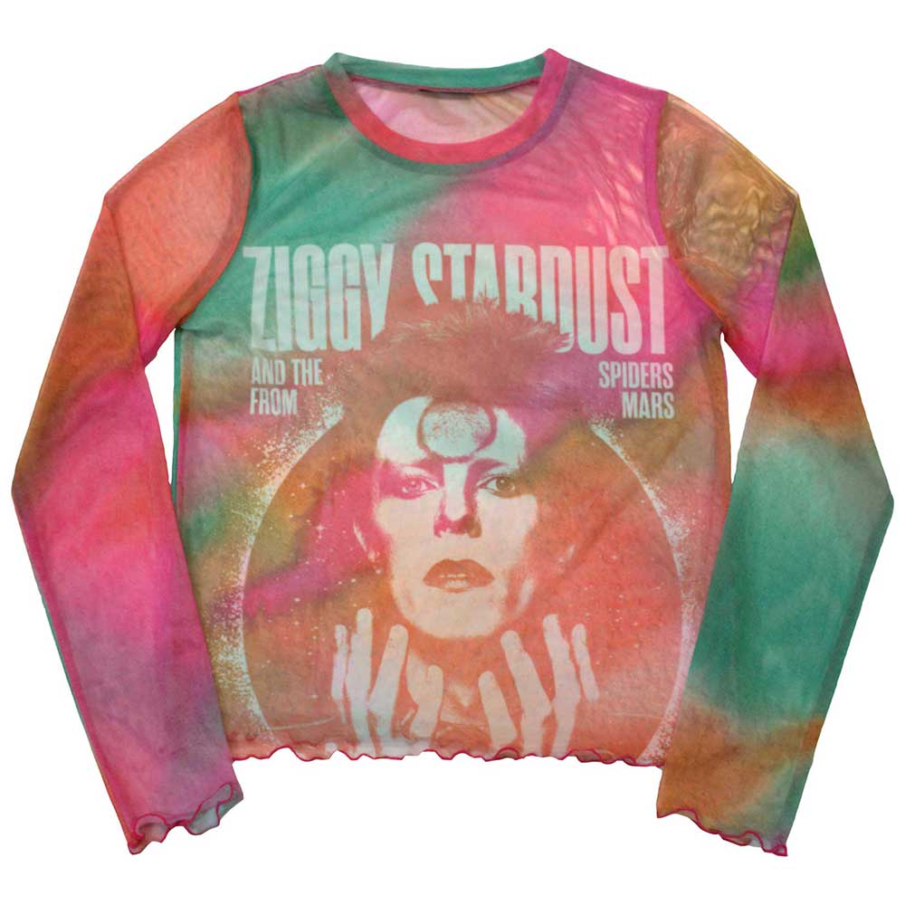 David Bowie Ladies Long Sleeve Crop Top: Ziggy v2