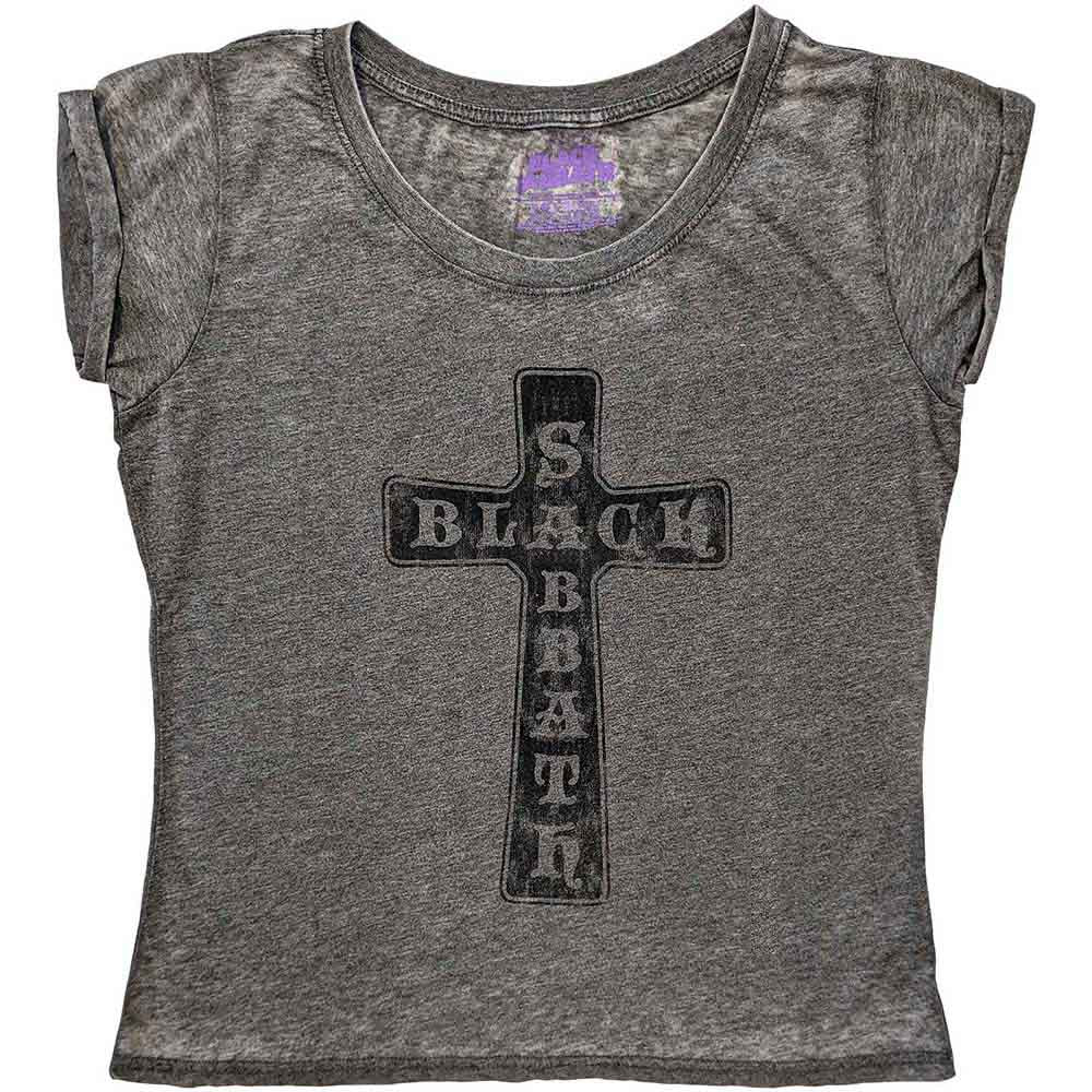 Black Sabbath Ladies Burnout T-Shirt: Vintage Cross