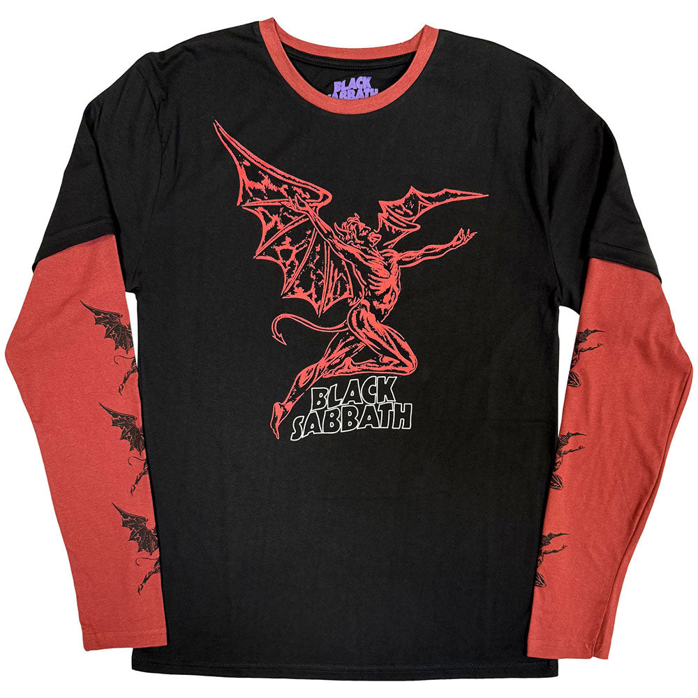 Black Sabbath Layered Long Sleeve T-Shirt: Red Henry Wavy Logo