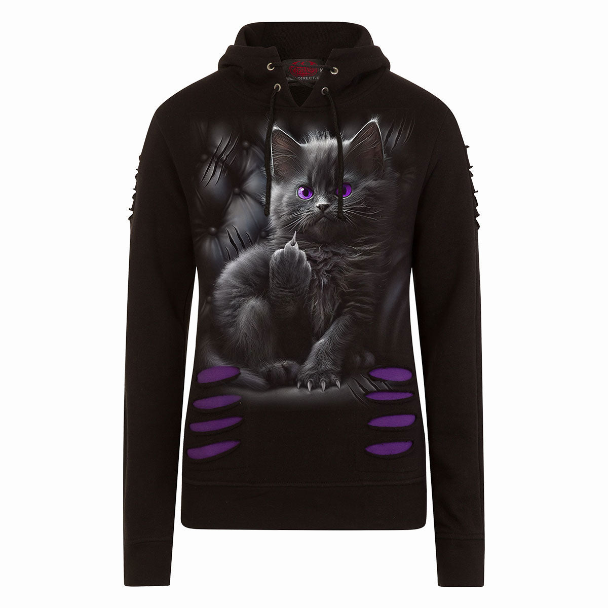 Spiral Ladies Ripped Pullover Hoodie: Cattitude