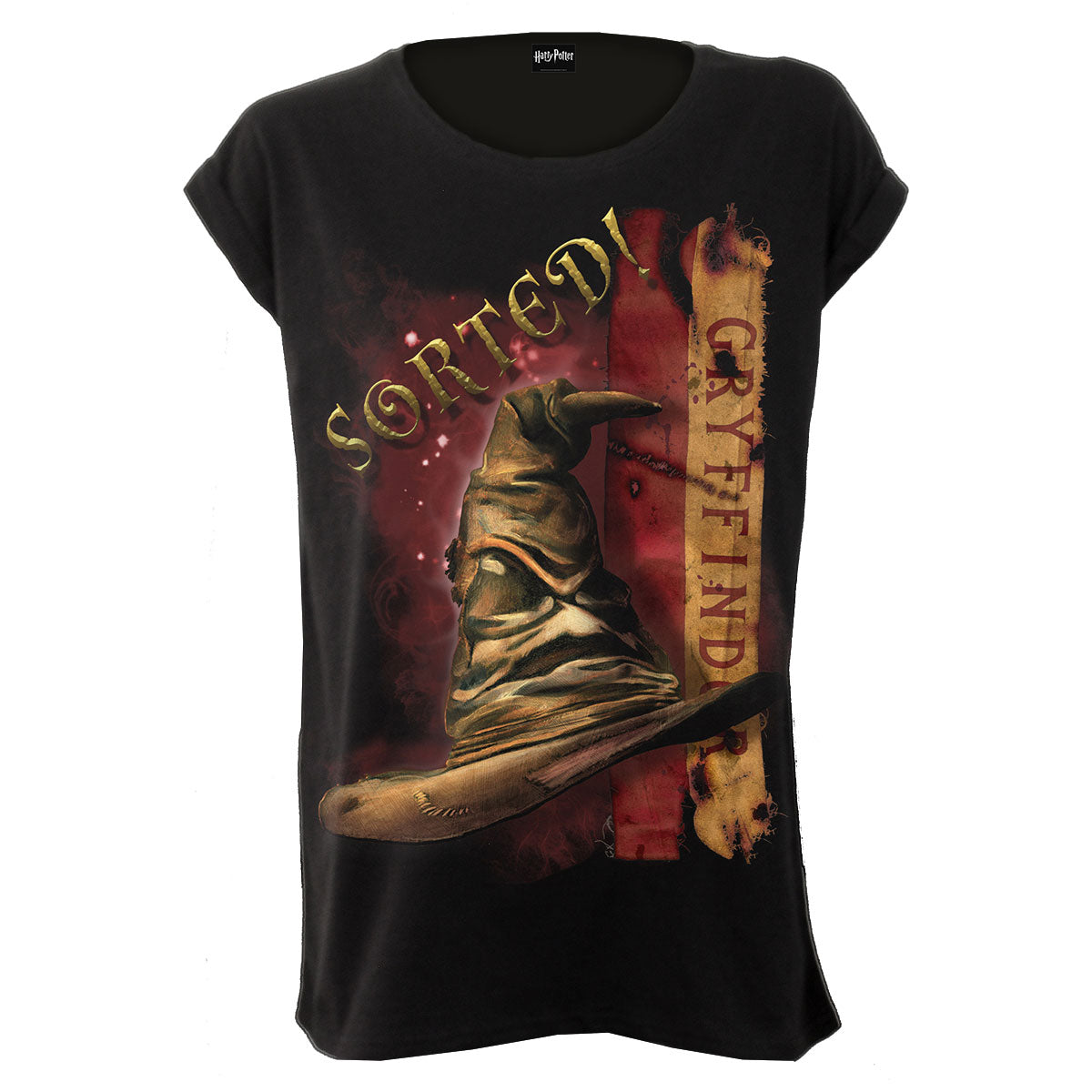 Harry Potter Ladies Boatneck Cap Sleeve T-Shirt: Gryffindor Hat