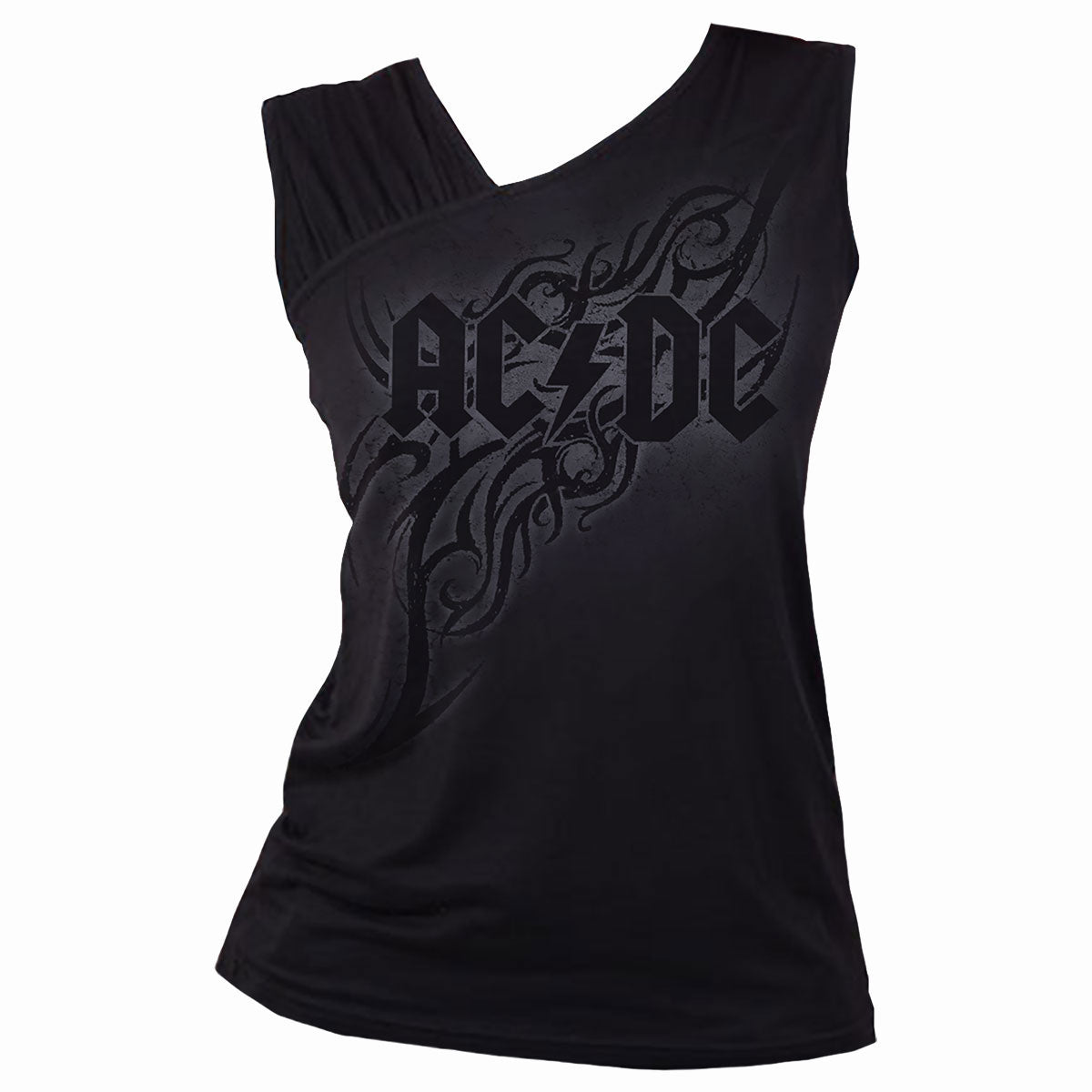 AC/DC Ladies Gathered Shoulder Slant Vest T-Shirt: Tribal