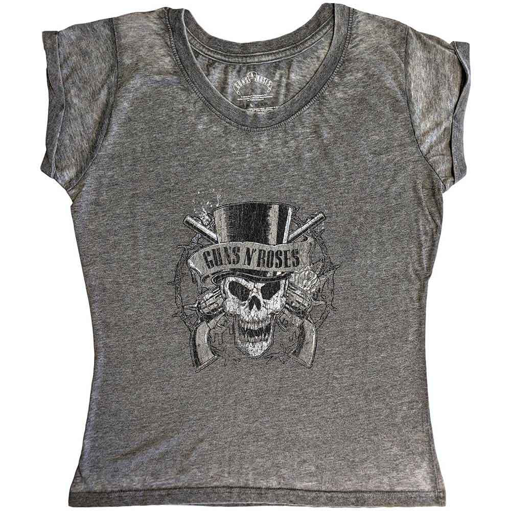 Guns N' Roses Ladies Burnout T-Shirt: Faded Skull