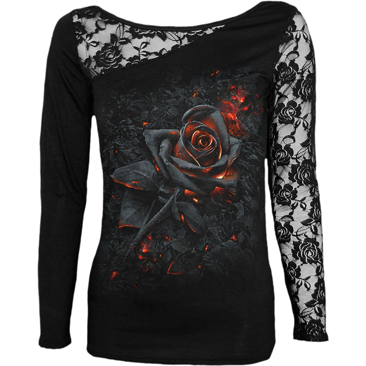 Spiral Ladies Lace One Shoulder Top: Burnt Rose