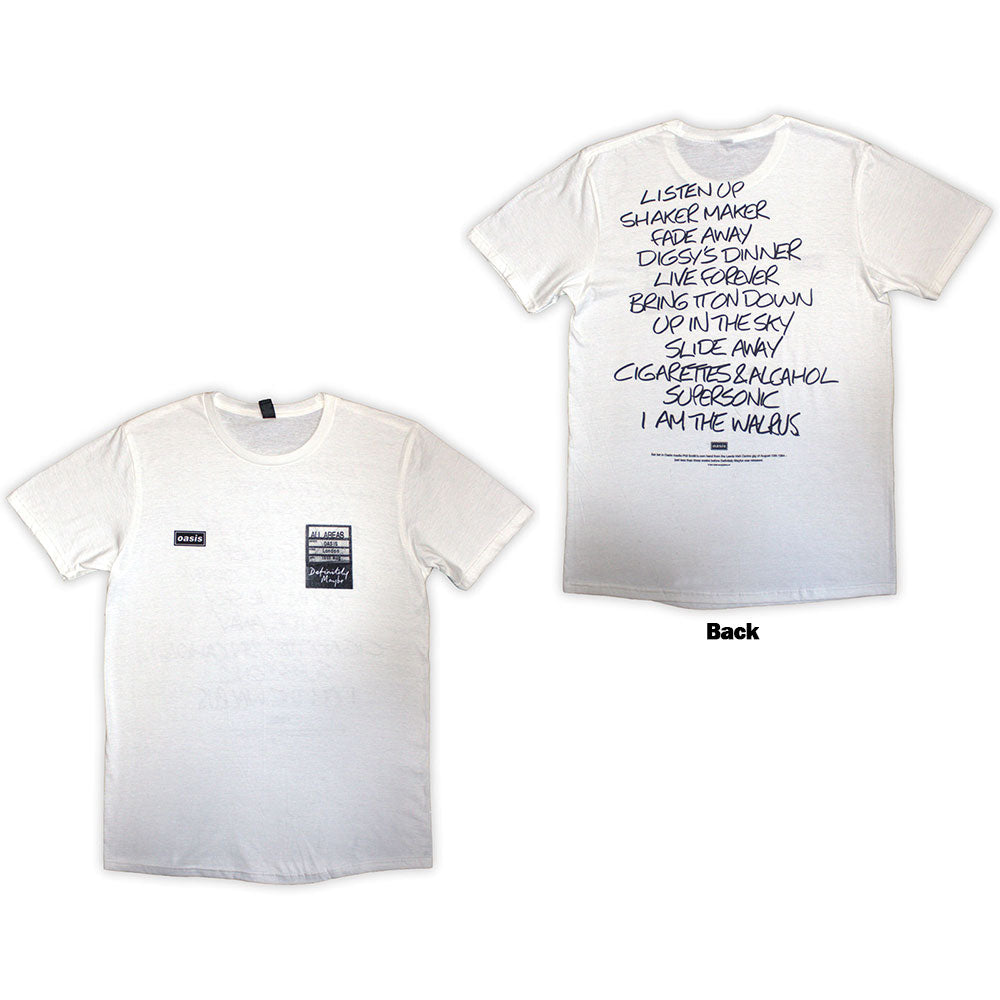 Oasis T-Shirt: Definitely Maybe AAA Setlist