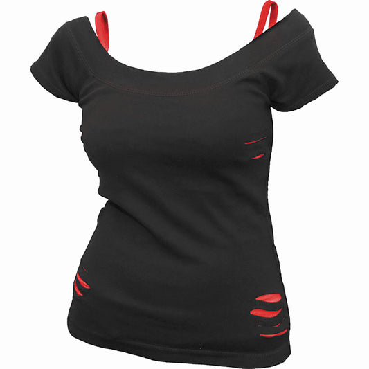 Spiral Ladies 2-in-1 Ripped Top: Plain