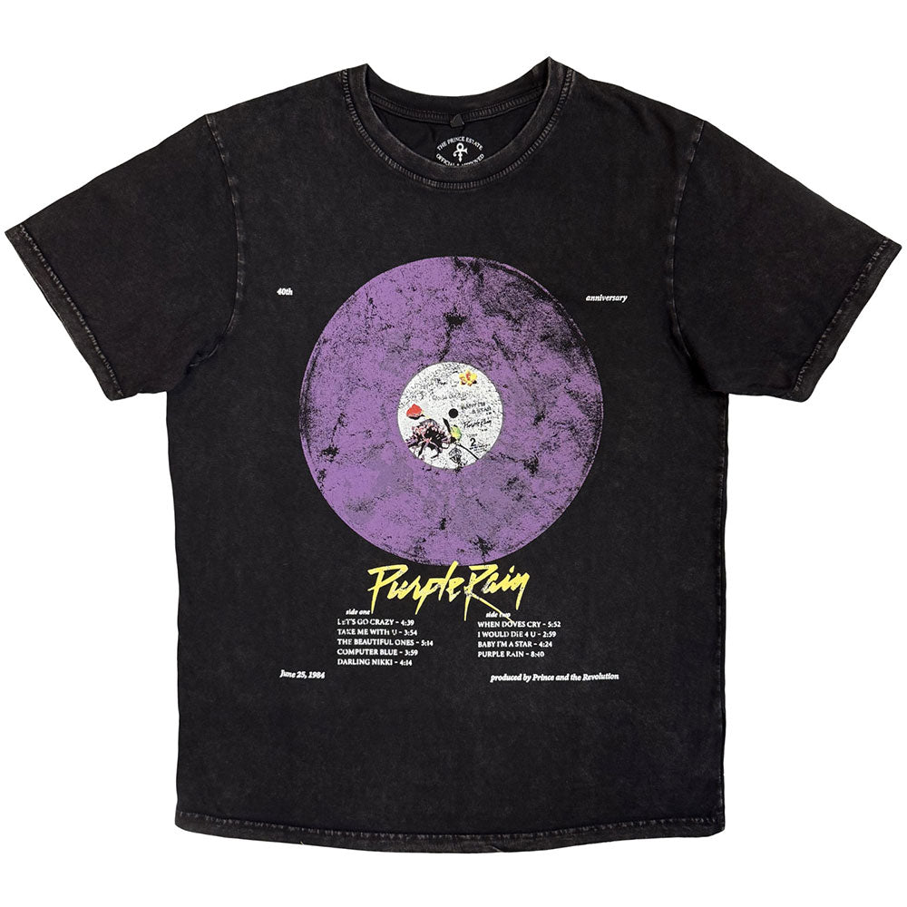 Prince Stone Wash T-Shirt: Purple Rain Disc