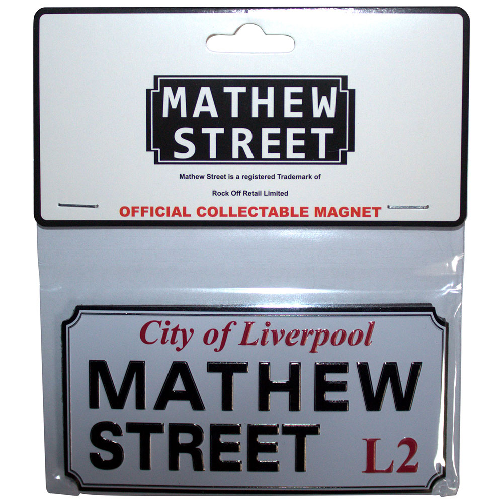 Rock Off Premium Fridge Magnet: Mathew Street Liverpool Sign Embossed