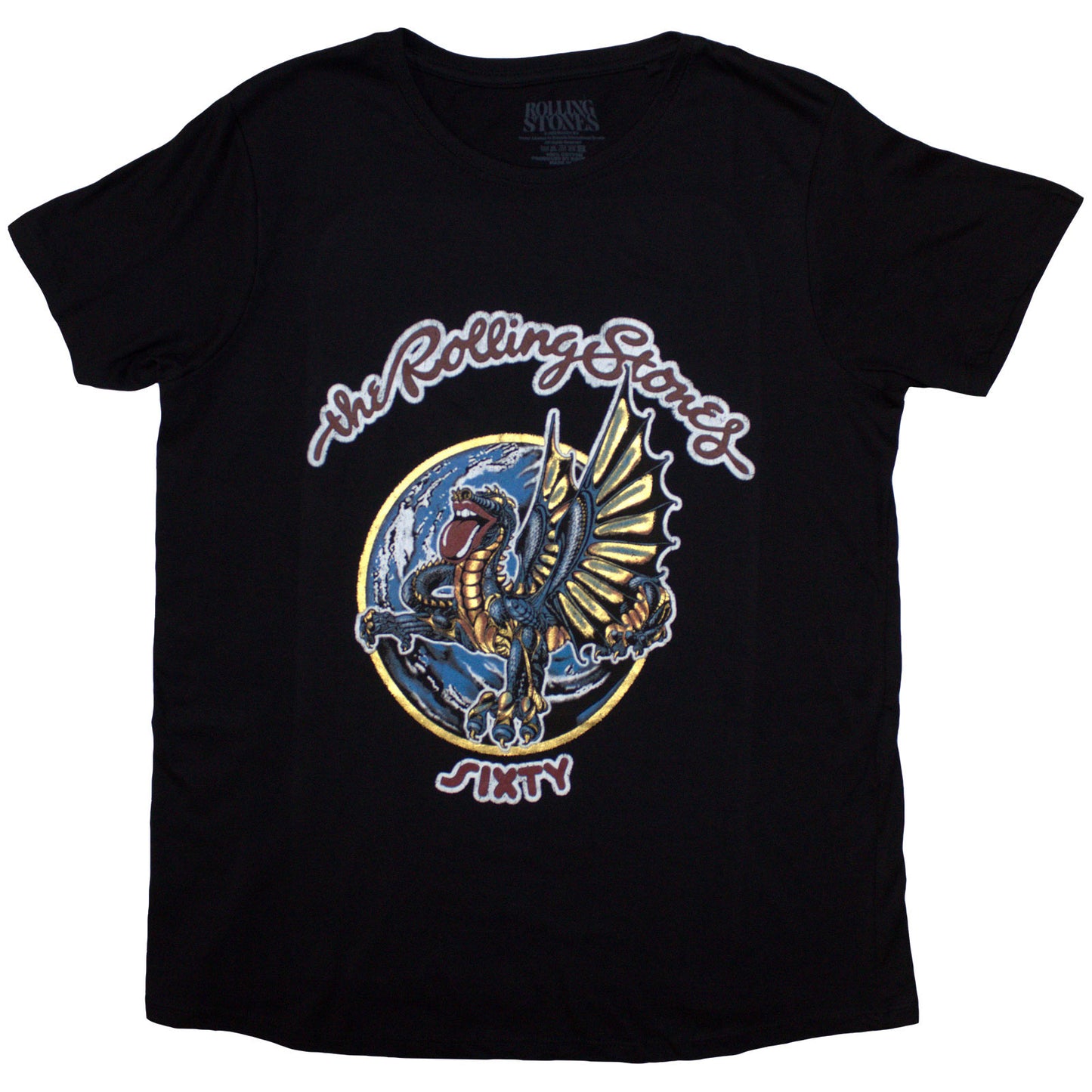 The Rolling Stones Ladies T-Shirt: Sixty Dragon Globe Foiled Print