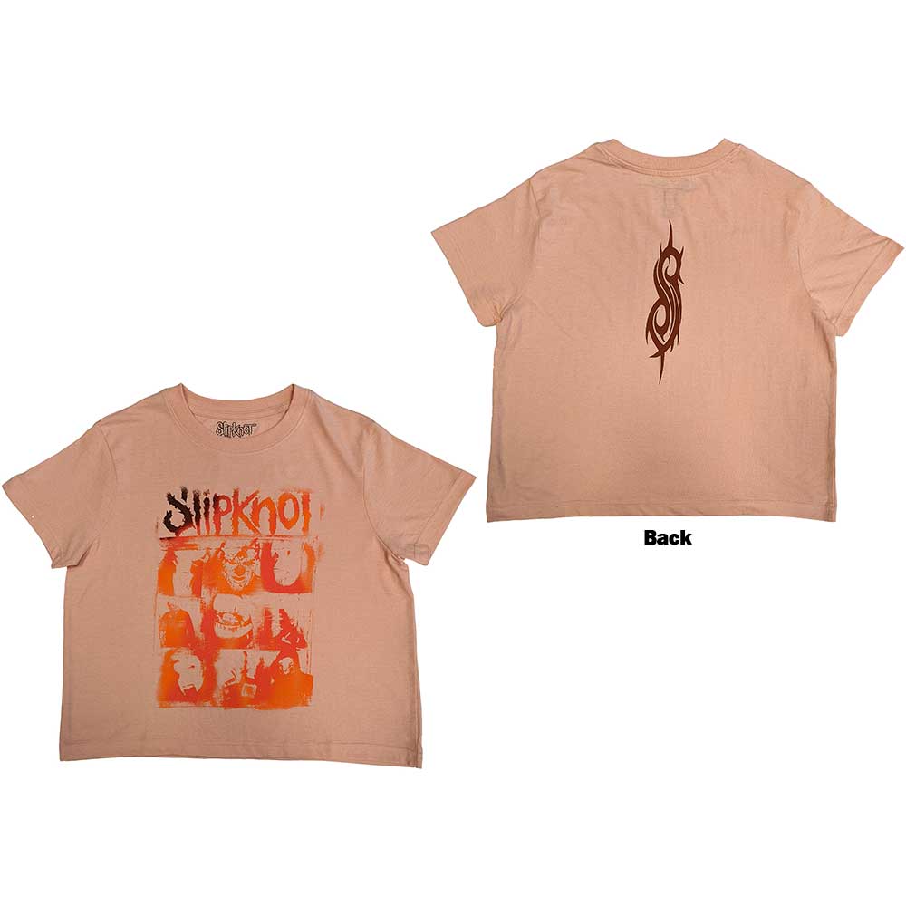 Slipknot Ladies Crop Top: The End So Far Faces Grid