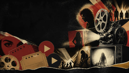 Classic rock-style collage of cinema, television and streaming imagery