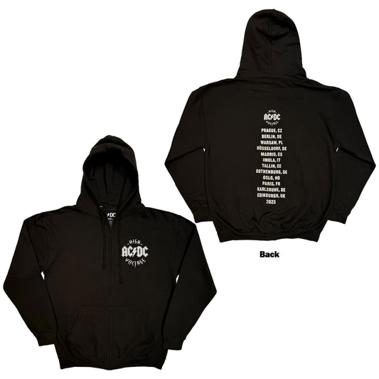 AC/DC Zipped Hoodie: Silver High Voltage EU Tour '25