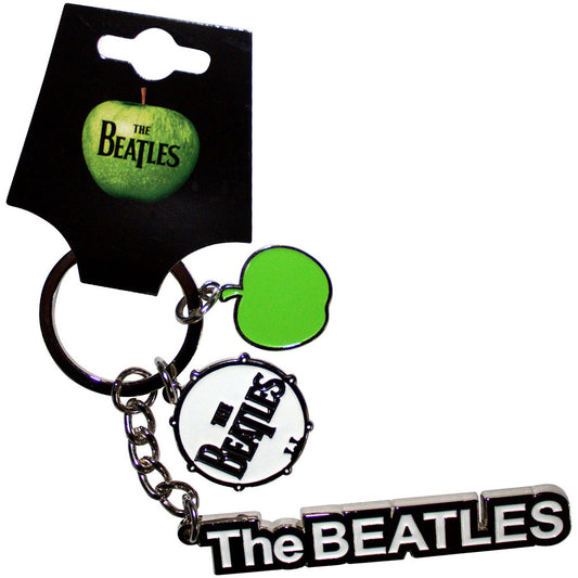 The Beatles Keychain: Text Logo Drop T Drum & Apple Charms