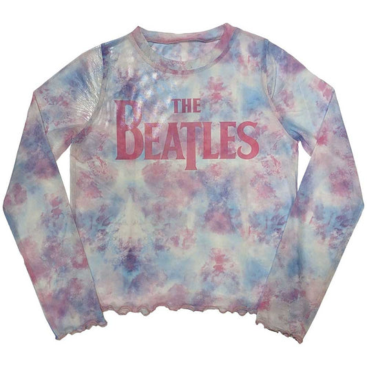 The Beatles Ladies Long Sleeve Crop Top: Drop T Logo
