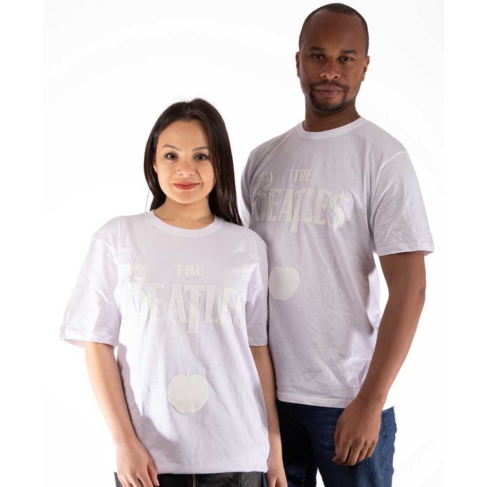 The Beatles T-Shirt: Drop T Logo & Apple White-on-White