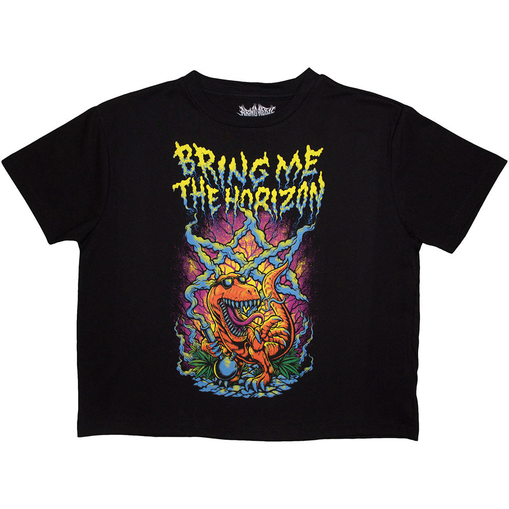 Bring Me The Horizon Ladies Crop Top: Smoking Dinosaur