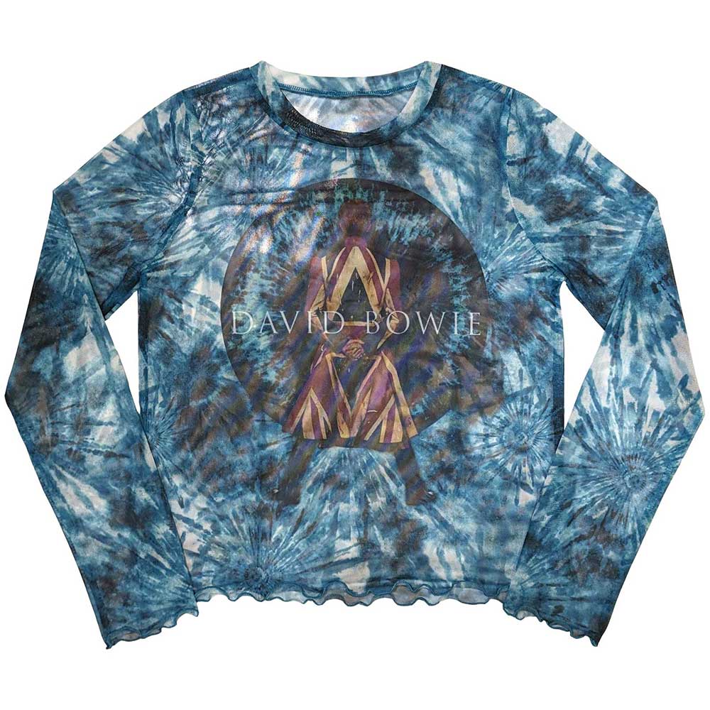 David Bowie Ladies Long Sleeve Mesh Crop Top: Live & Well