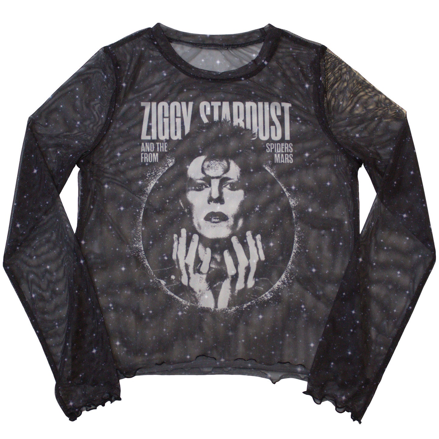 David Bowie Ladies Long Sleeve Mesh Crop Top: Ziggy v1