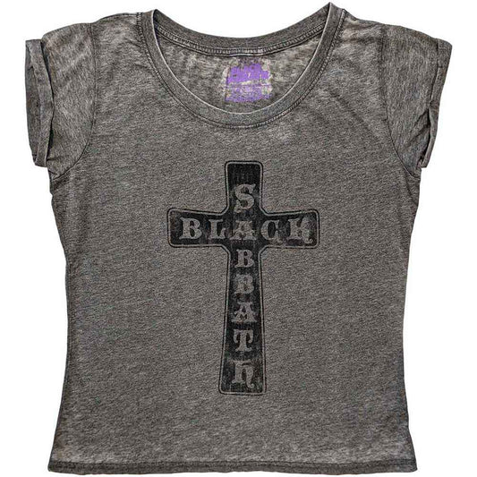 Black Sabbath Ladies Burnout T-Shirt: Vintage Cross