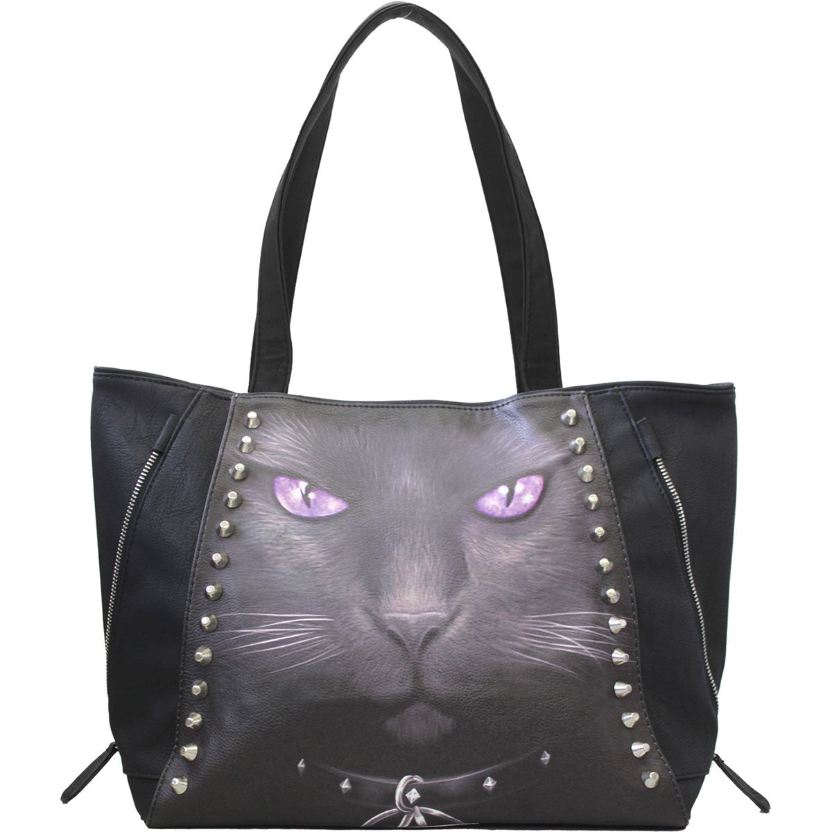 Spiral PU Leather Tote Bag: Black Cat