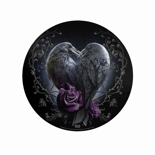 Spiral Glass Chopping Board: Raven Heart
