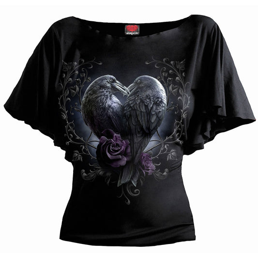 Spiral Latin Boatneck Top: Raven Heart
