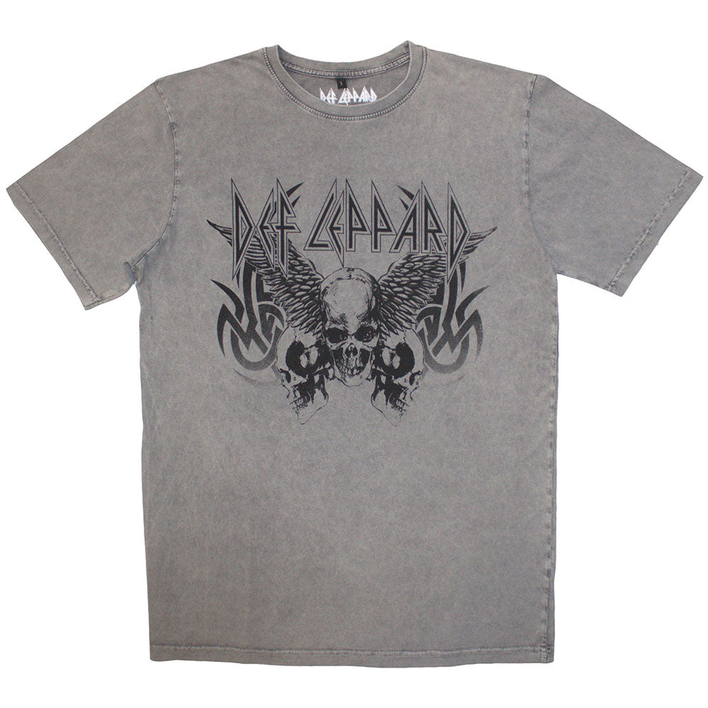 Def Leppard Stone Wash T-Shirt: Tribal Skull