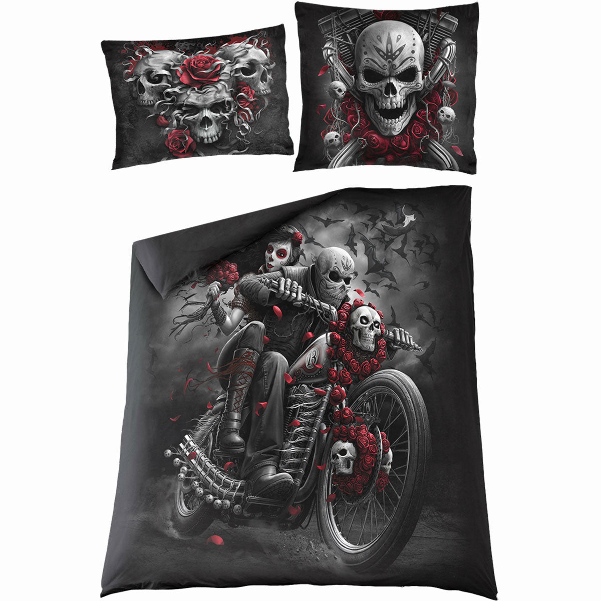 Spiral Duvet Set: Skulls N' Roses