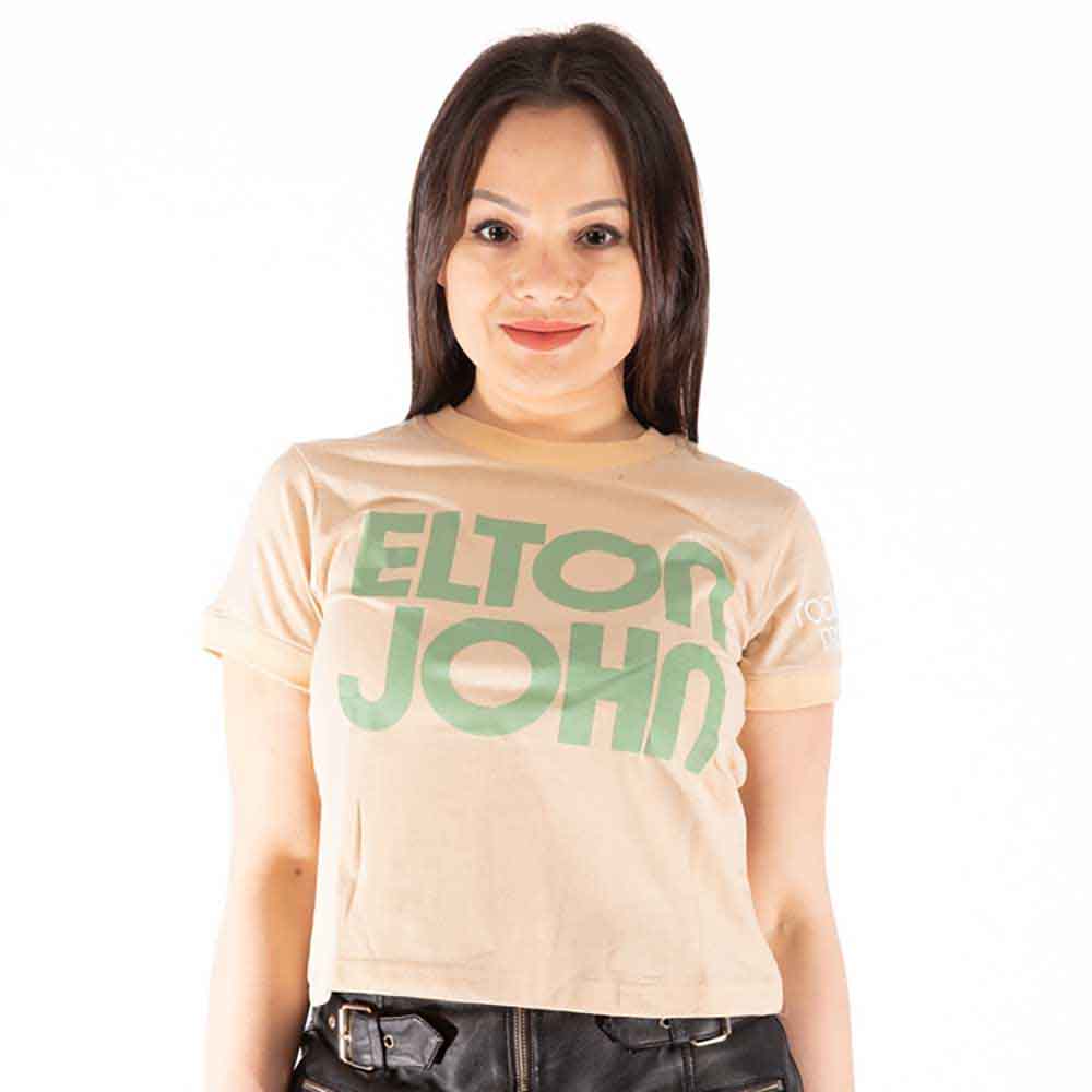 Elton John Ladies Crop Top: Retro Text