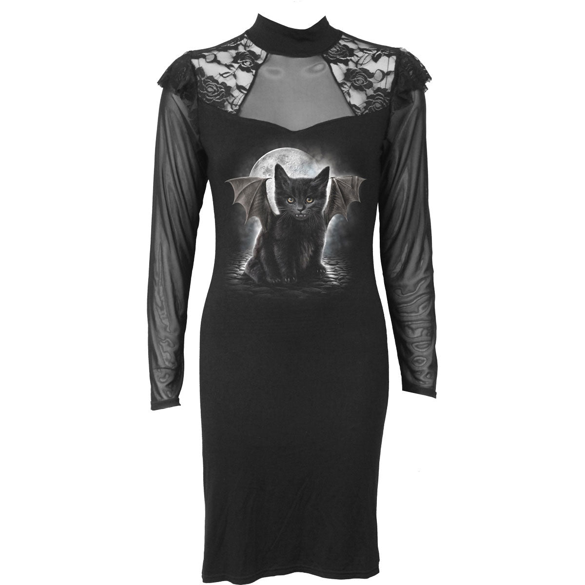 Spiral Ladies Lace Shoulder Corset Dress: Bat Cat
