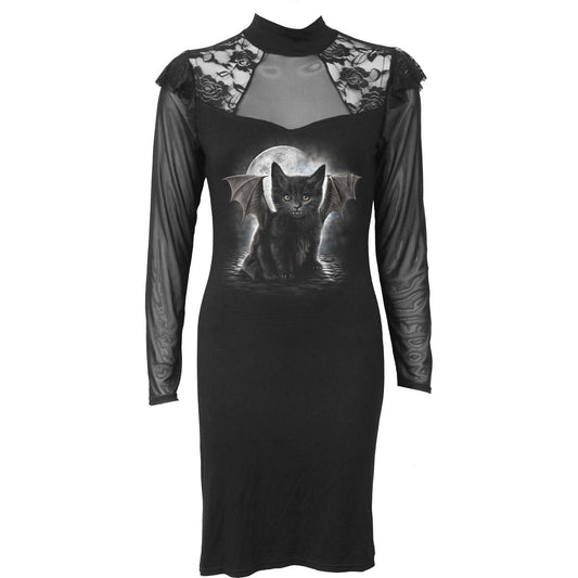 Spiral Ladies Lace Shoulder Corset Dress: Bat Cat