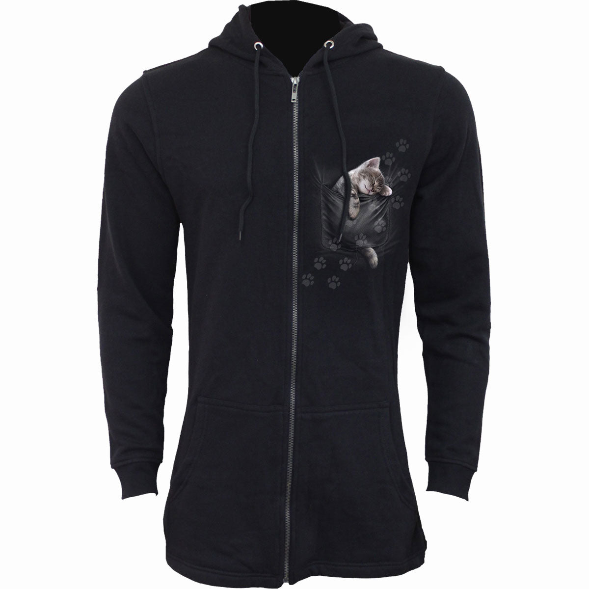 Spiral Ladies Fish Tail Zipped Hoodie: Pocket Kitten