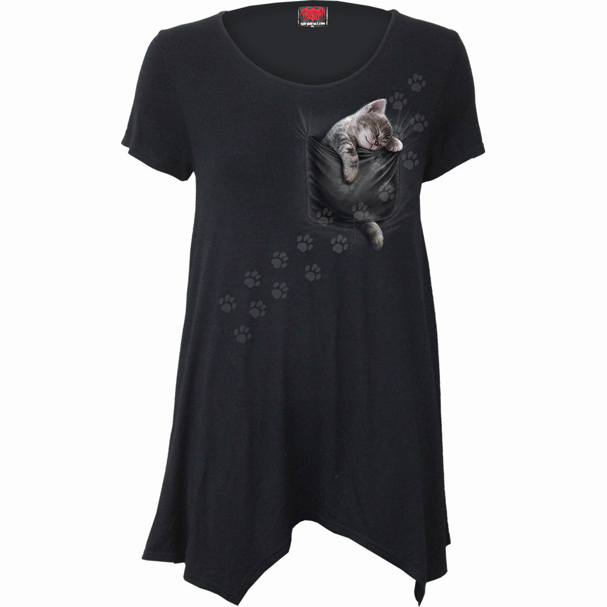 Spiral Ladies Smock Tunic Casual Top: Pocket Kitten