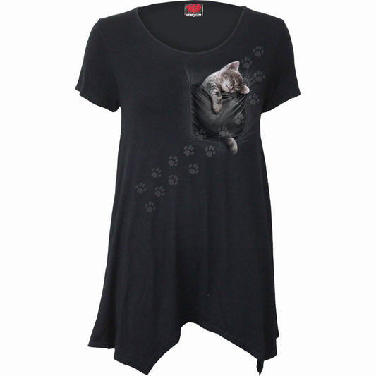 Spiral Ladies Smock Tunic Casual Top: Pocket Kitten