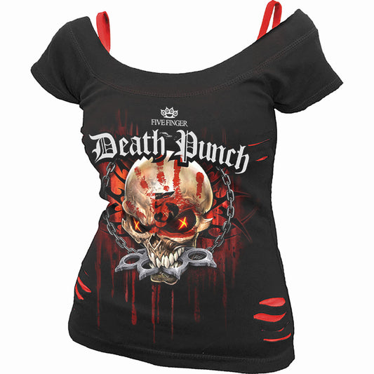 Five Finger Death Punch Ladies 2-in-1 Ripped Top: Assassin