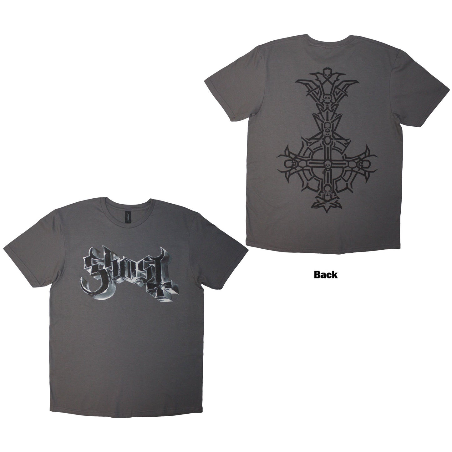 Ghost T-Shirt: Chrome Logo & Grucifix Outline