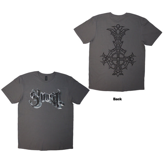 Ghost T-Shirt: Chrome Logo & Grucifix Outline