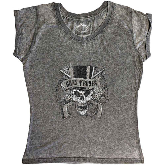 Guns N' Roses Ladies Burnout T-Shirt: Faded Skull