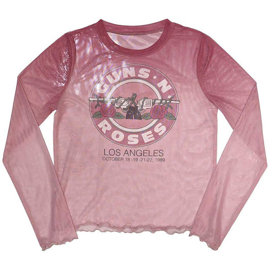 Guns N' Roses Ladies Long Sleeve Mesh Crop Top: Bullet Seal