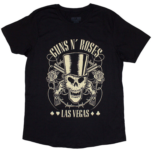 Guns N' Roses Ladies T-Shirt: Top Hat  Skull & Pistols Las Vegas