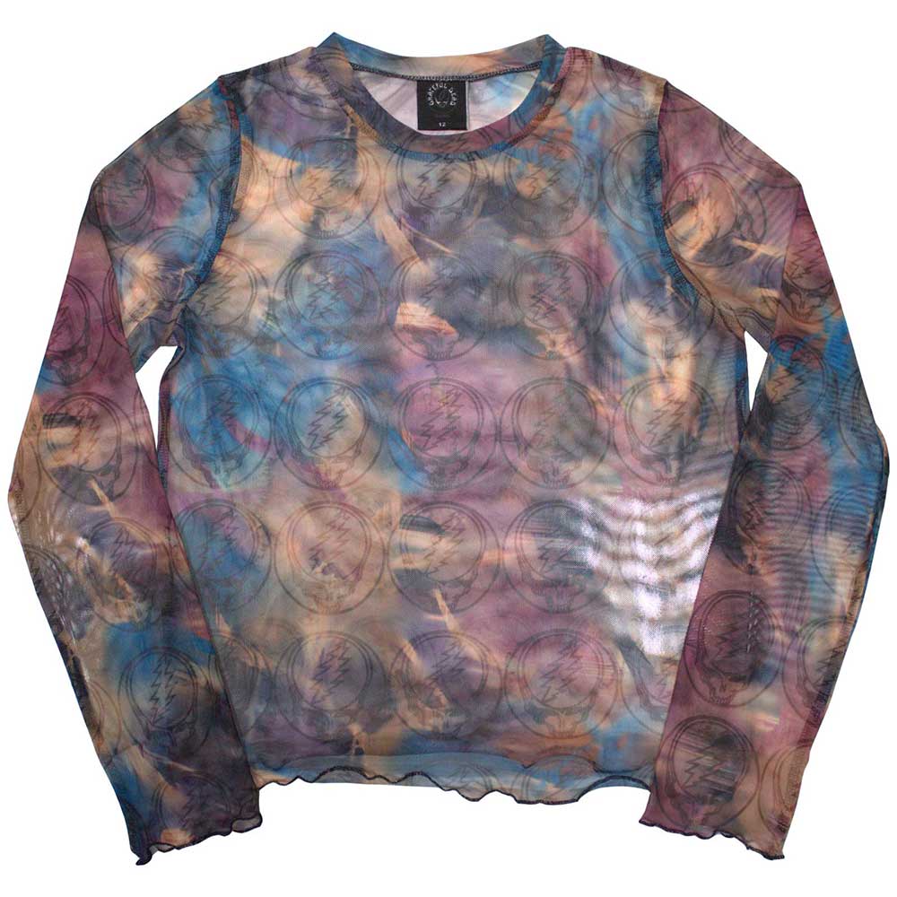 Grateful Dead Ladies Long Sleeve Crop Top: Stealy AOP
