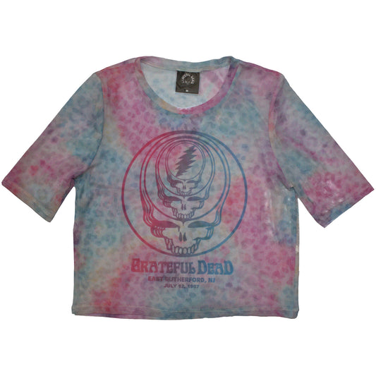 Grateful Dead Ladies Mesh Crop Top: Concentric Skulls