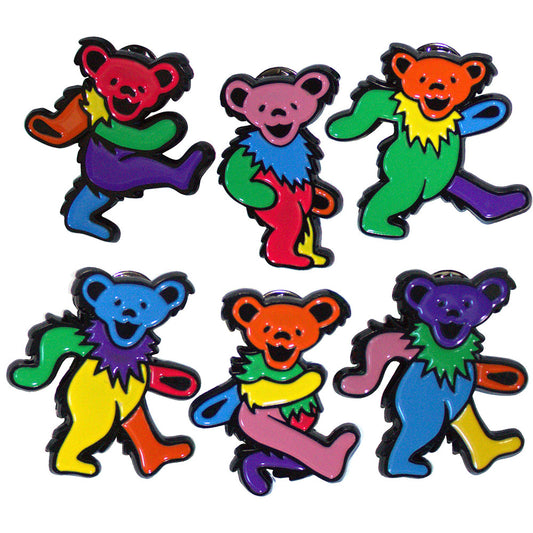 Grateful Dead Pin Badge Set: Multicoloured Dancing Bears
