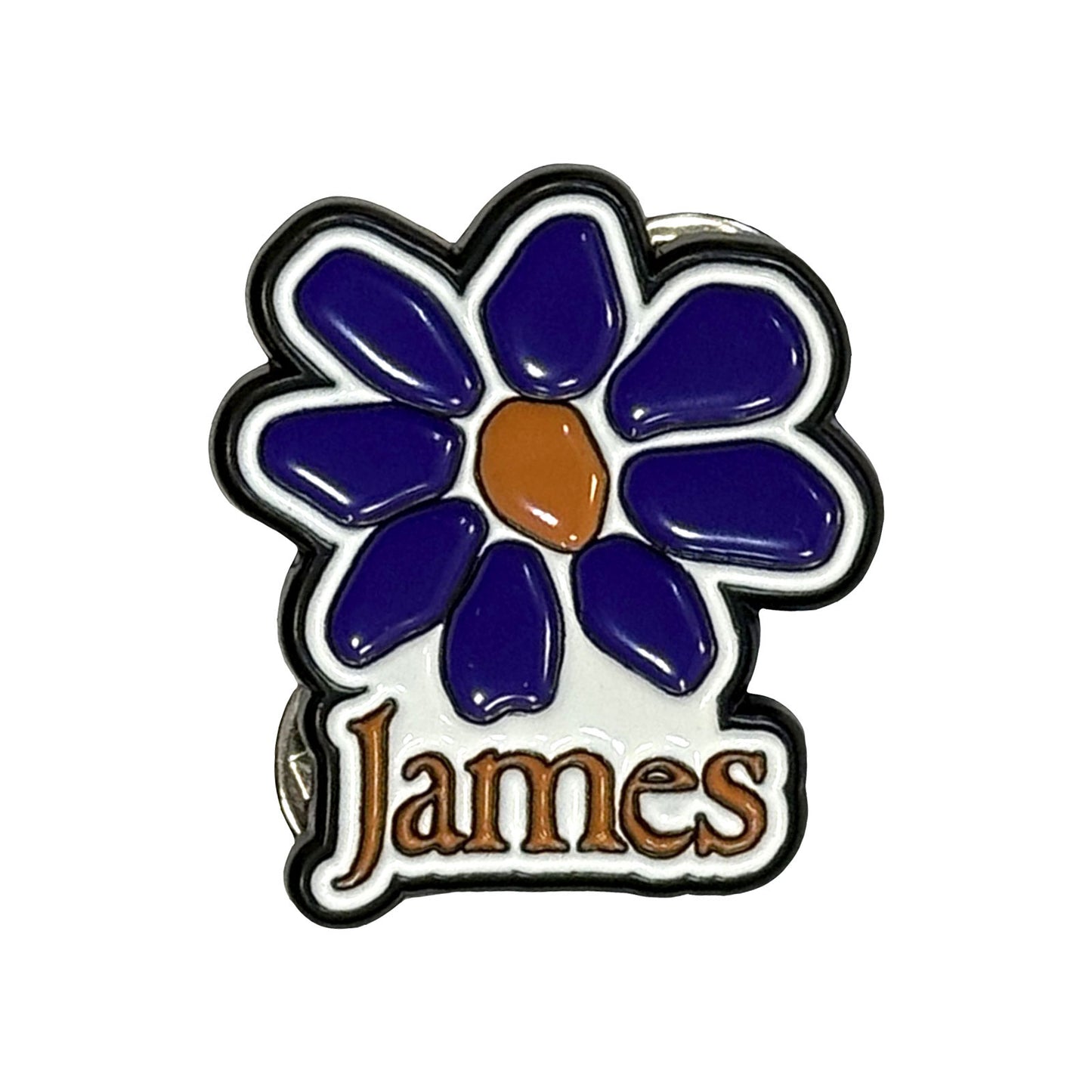 James Badge: Orange Logo Purple Daisy