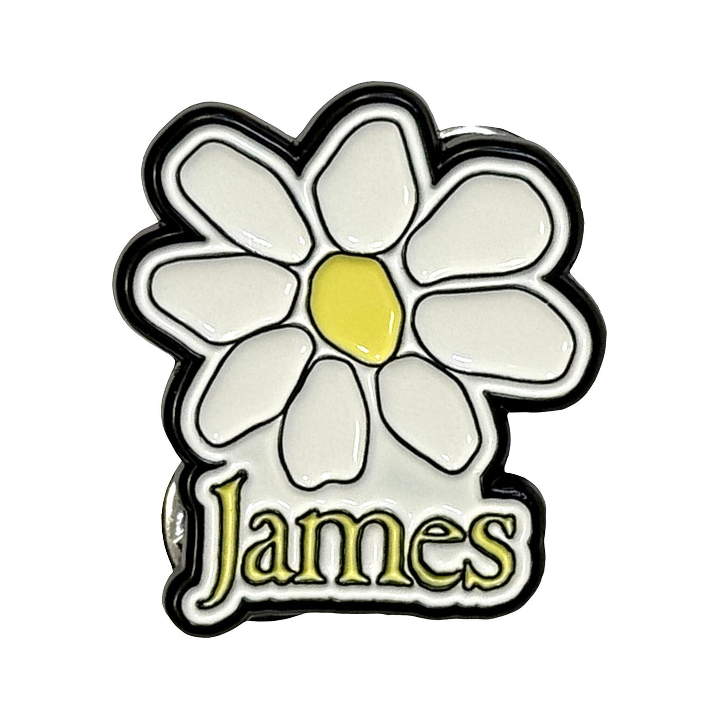 James Badge: Yellow Logo White Daisy