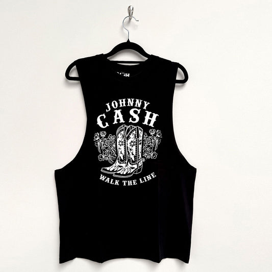 Johnny Cash Vest T-Shirt: Walk The Line Boots