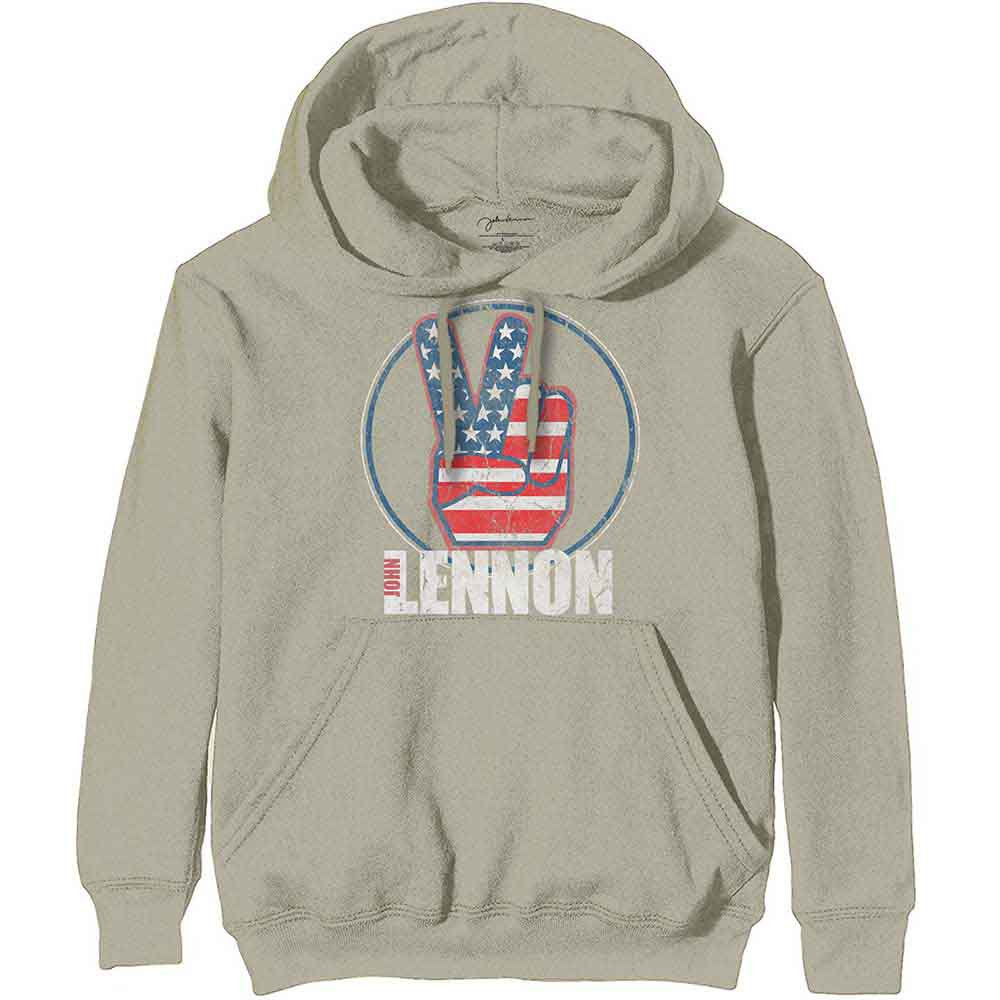 John Lennon Pullover Hoodie: Peace Fingers US Flag