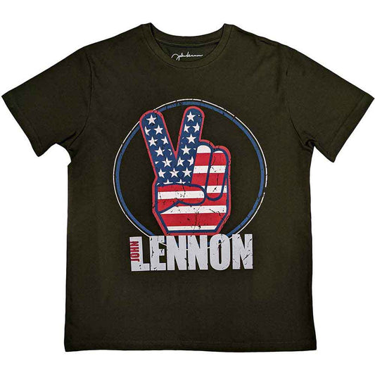 John Lennon T-Shirt: Peace Fingers US Flag