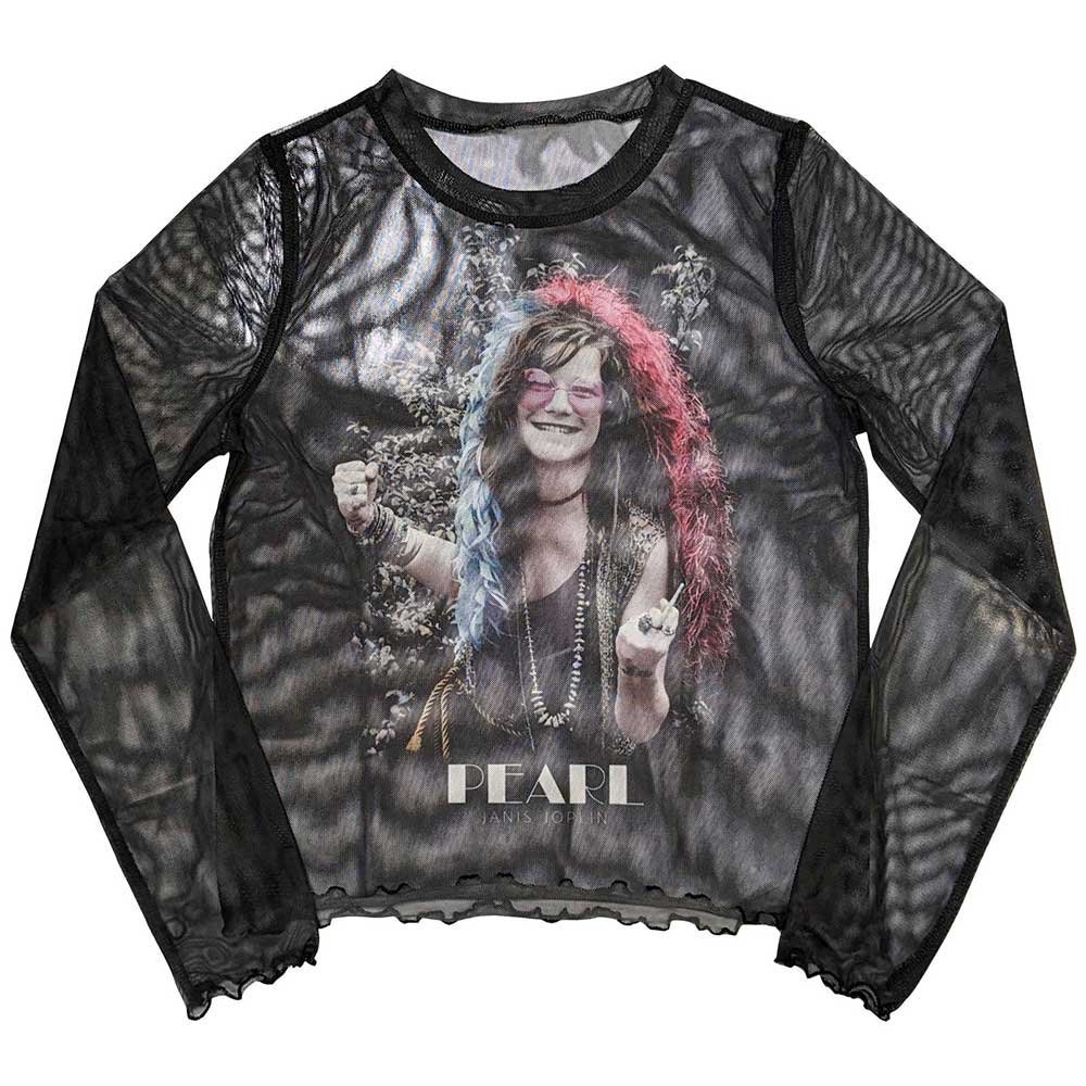 Janis Joplin Ladies Long Sleeve Crop Top: Pearl Garden